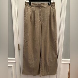 H&M Wide Leg Pants Dark Beige High Rise Pleated Trousers Women 10